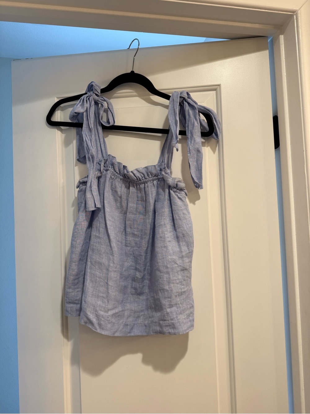 J. Crew Blue Tie-Shoulder Linen Tank Top